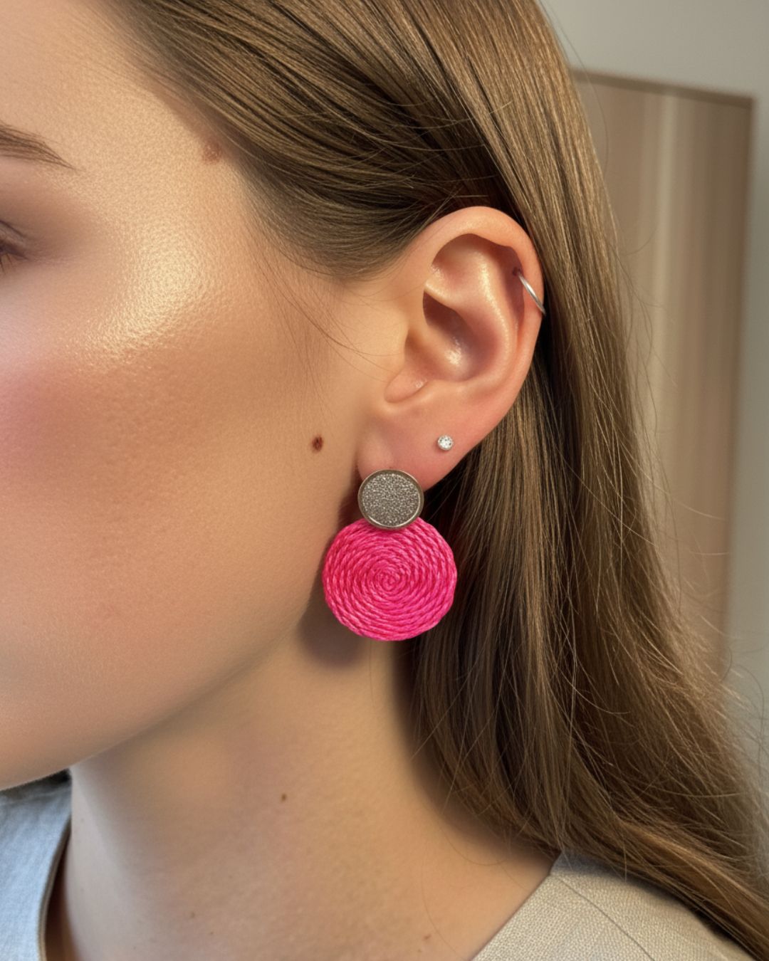 Pink round earrings