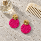 Guatapé Woven Iraca Palm Earrings in Hot Pink