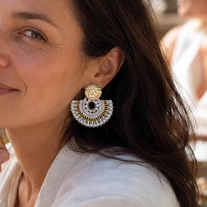 Cali Big Beaded Earrings in White