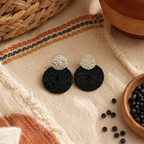 Guatapé Woven Iraca Palm Earrings in Black