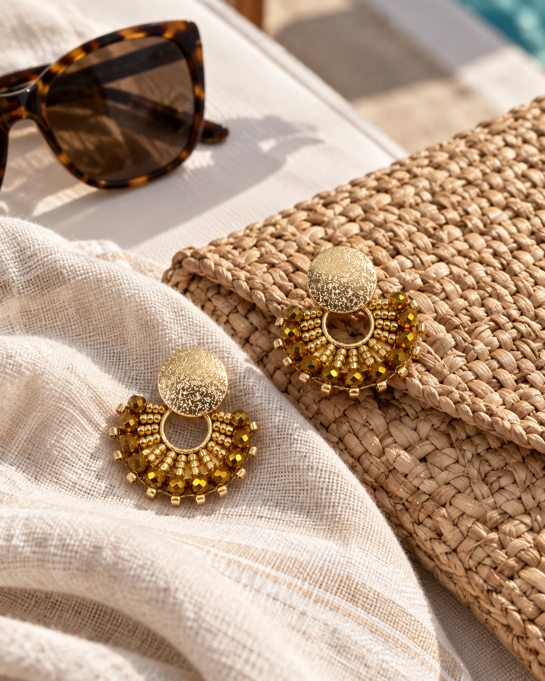 Cali Small Beaded Earrings in Gold