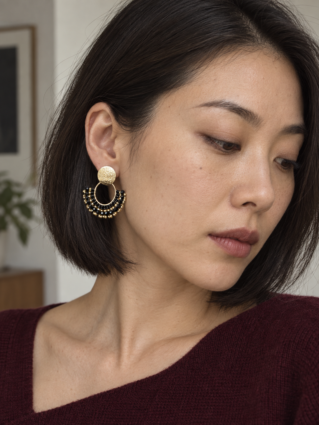 Cali Mid Beaded Earrings in Black