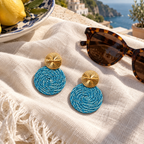 Guatapé Woven Iraca Palm Earrings in Ocean Blue