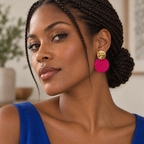 Guatapé Woven Iraca Palm Earrings in Hot Pink