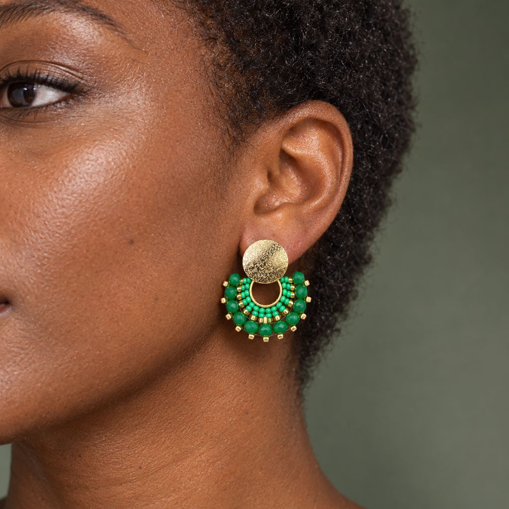 Cali Small Beaded Earrings in Green