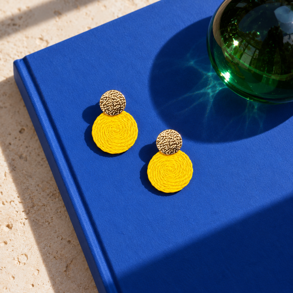 Guatapé Woven Iraca Palm Earrings in Light Yellow