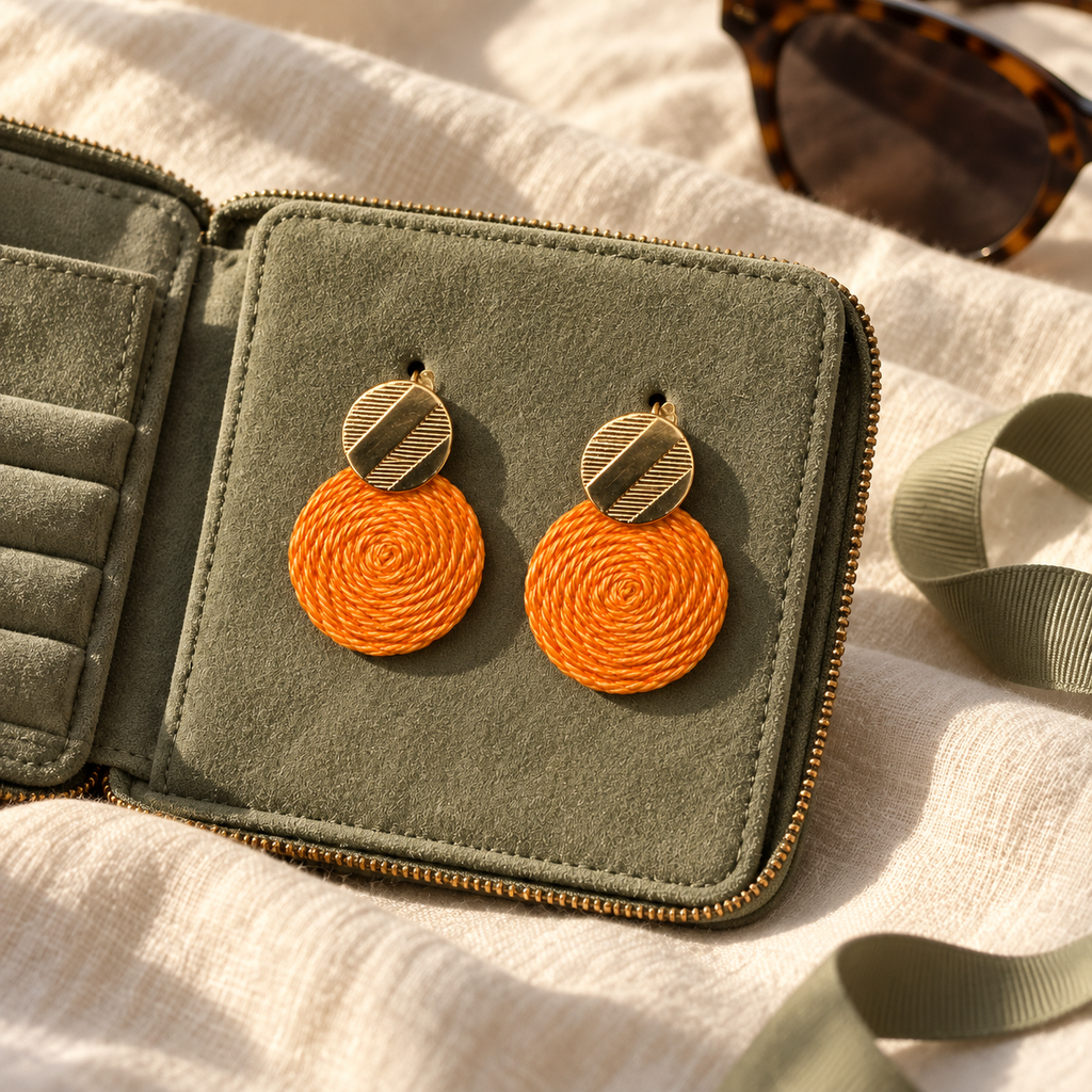 Boucles d'oreilles Guatapé tressées en palmier Iraca orange clair