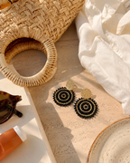 Manila Round Beaded Earrings in Black