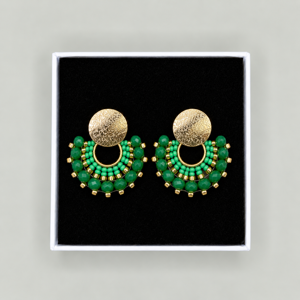 Cali Small Beaded Earrings in Green