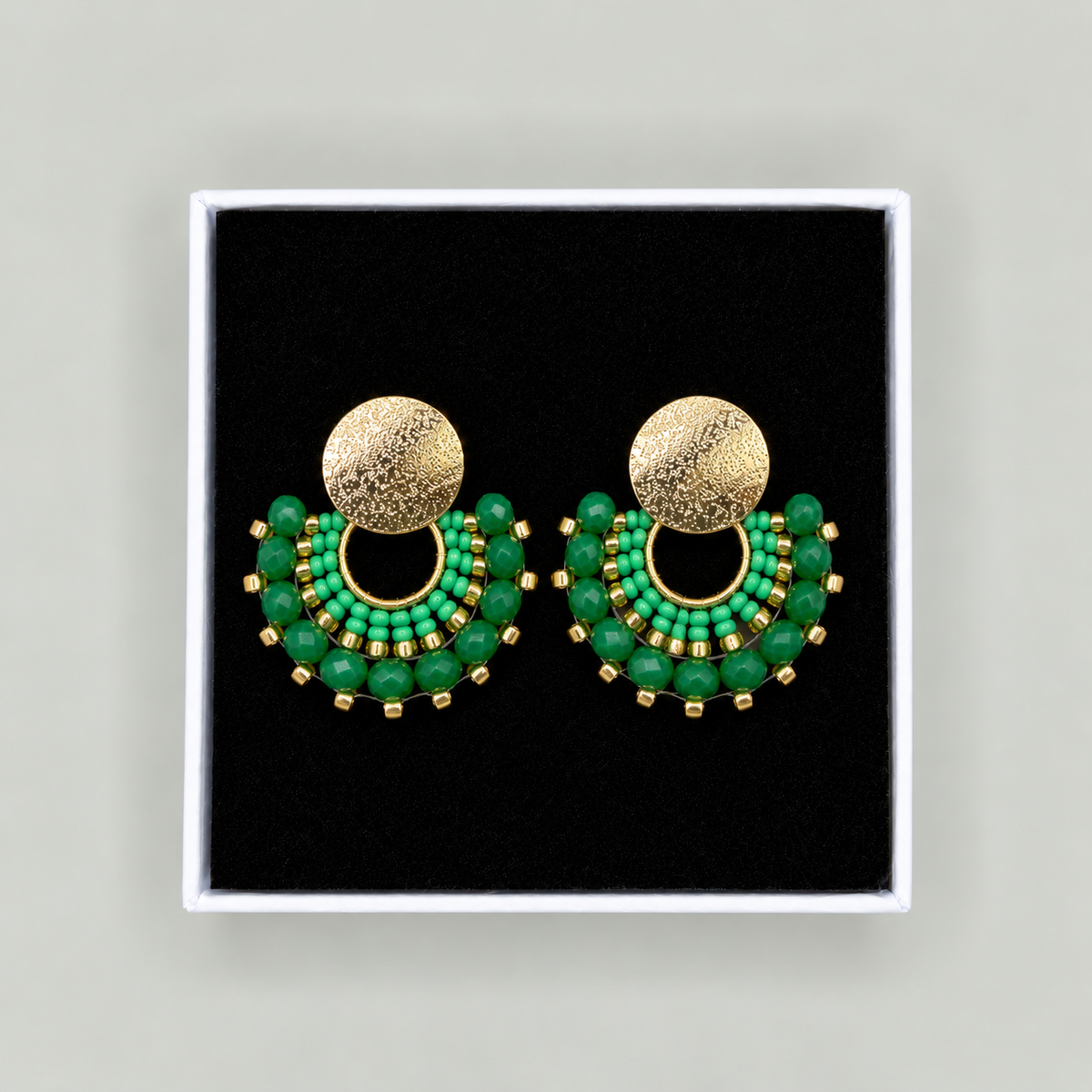 Cali Small Beaded Earrings in Green