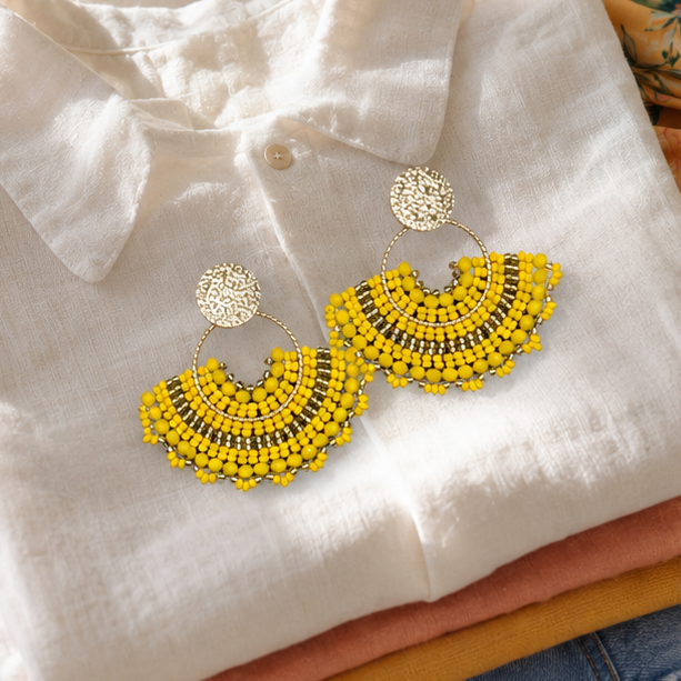Cali Big Beaded Earrings in Yellow