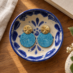 Guatapé Woven Iraca Palm Earrings in Ocean Blue