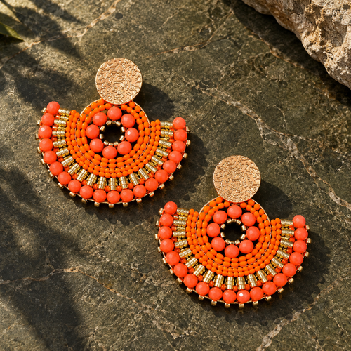 Cali Big Beaded Earrings in Orange
