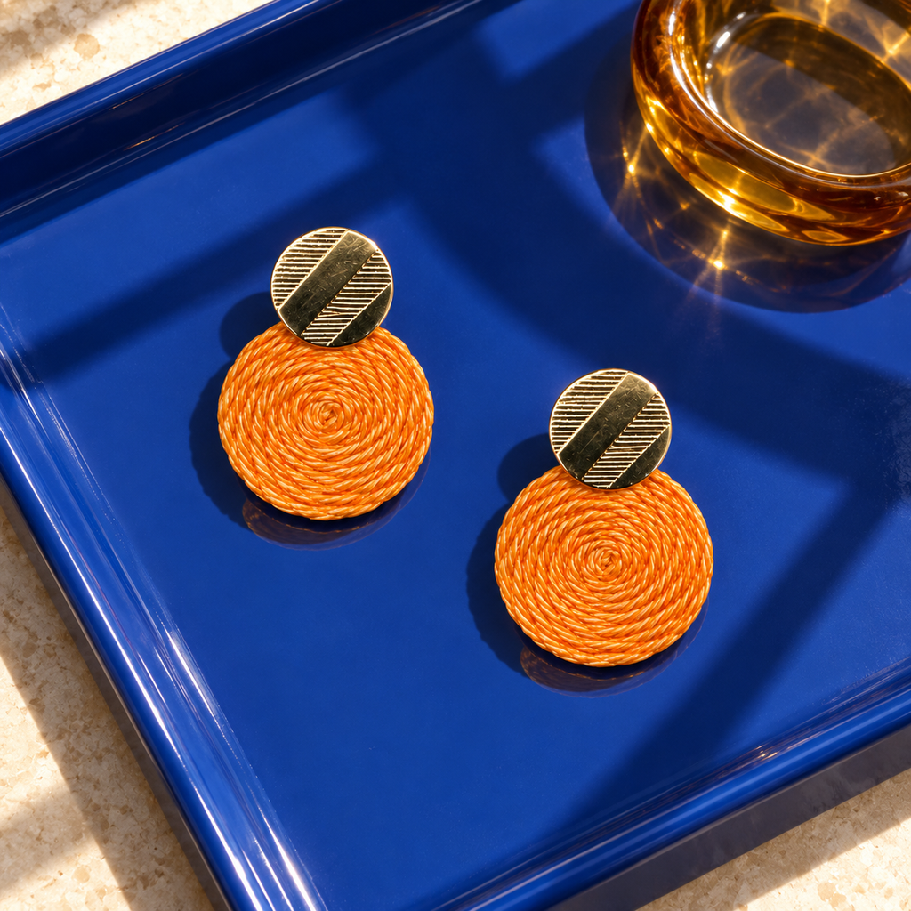 Boucles d'oreilles Guatapé tressées en palmier Iraca orange clair