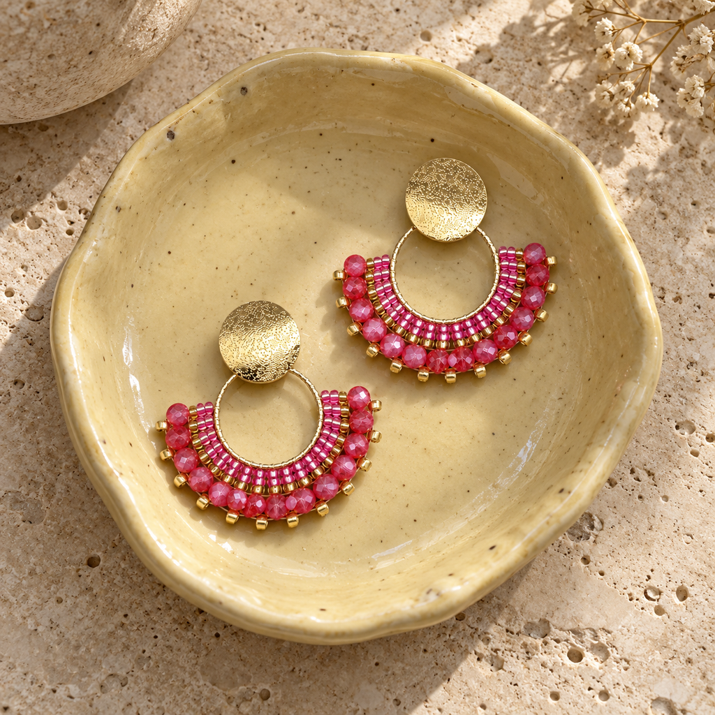 Cali Mid Beaded Earrings in Light Pink