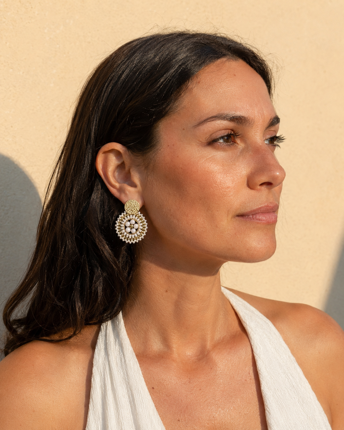 Manila Round Beaded Earrings in White