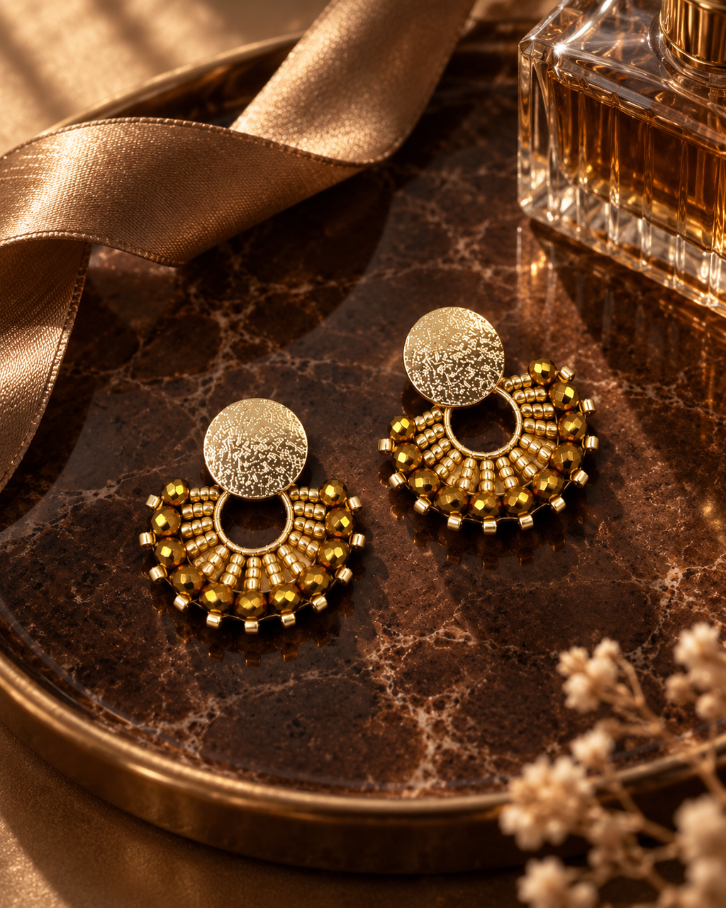 Cali Small Beaded Earrings in Gold