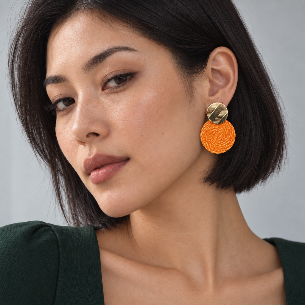 Boucles d'oreilles Guatapé tressées en palmier Iraca orange clair