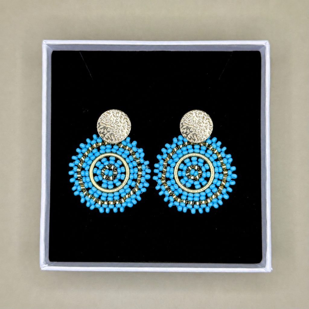 Manila Round Beaded Earrings in Light Blue