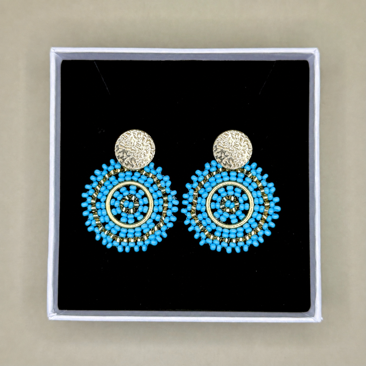 Manila Round Beaded Earrings in Light Blue