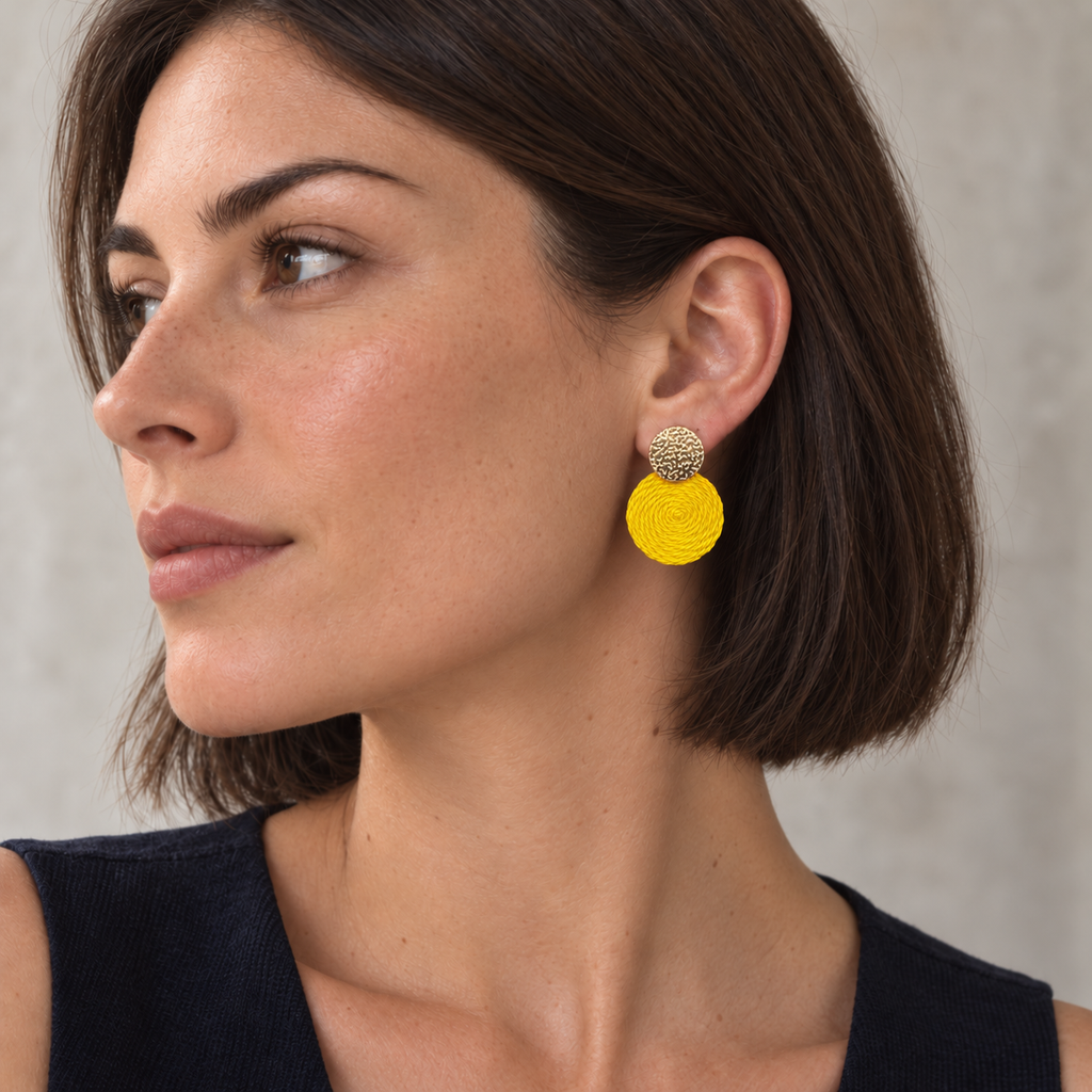 Guatapé Woven Iraca Palm Earrings in Light Yellow