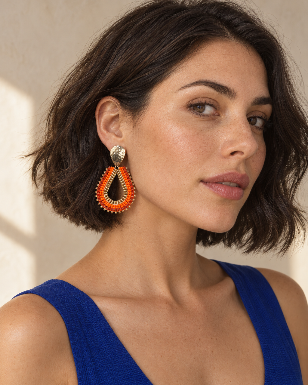 Leticia Drop Beaded Earrings in Orange