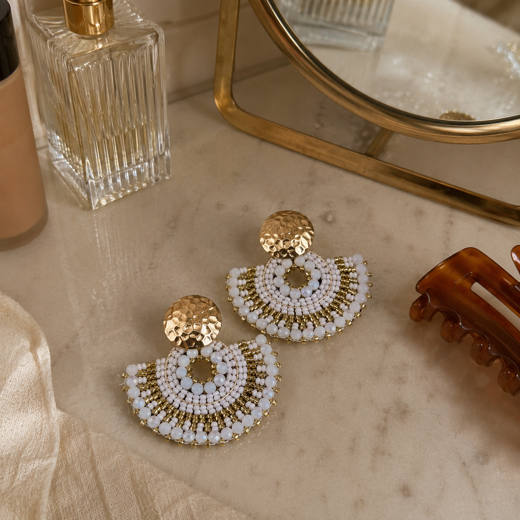 Cali Big Beaded Earrings in White