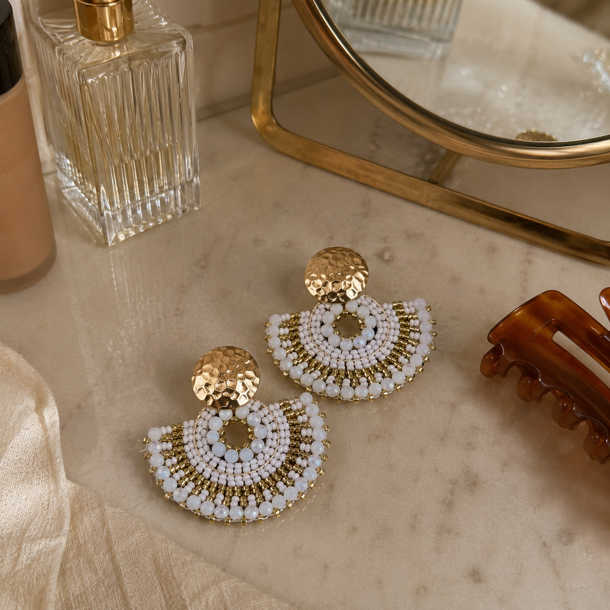 Cali Big Beaded Earrings in White