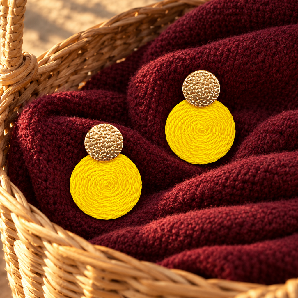 Guatapé Woven Iraca Palm Earrings in Light Yellow