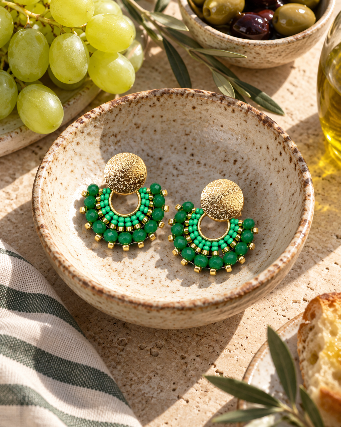 Cali Small Beaded Earrings in Green