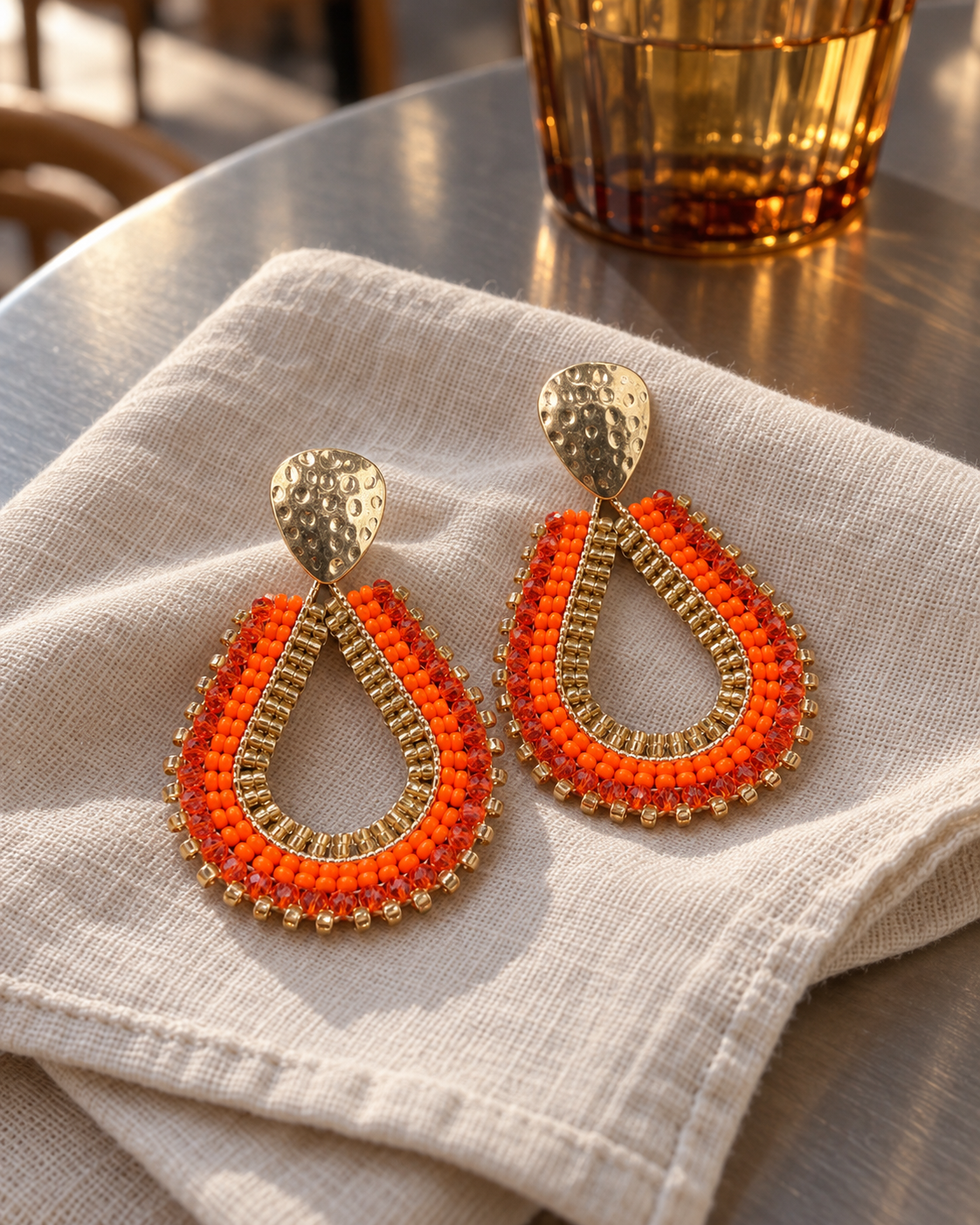Leticia Drop Beaded Earrings in Orange