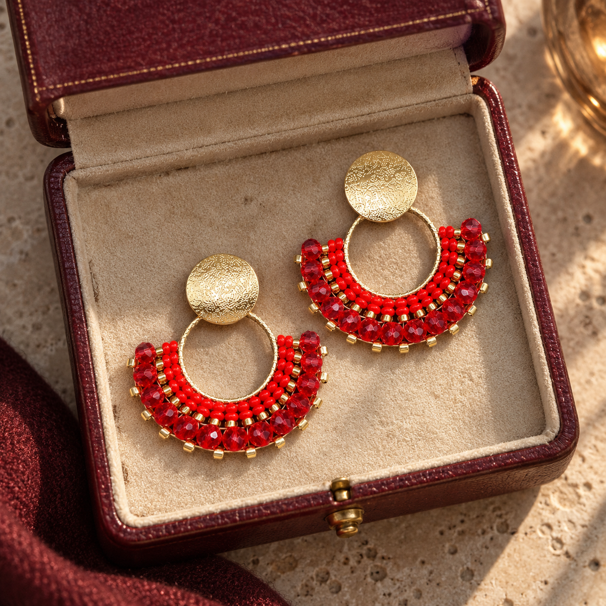 Cali Mid Beaded Earrings in Red