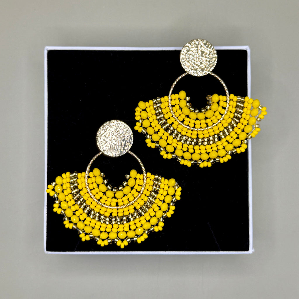 Cali Big Beaded Earrings in Yellow