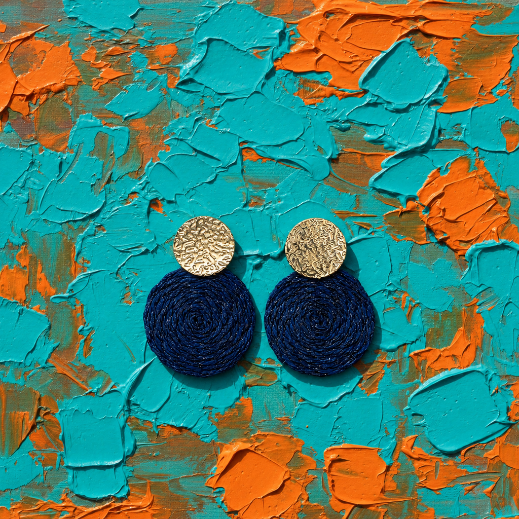 Guatapé Woven Iraca Palm Earrings in Dark Blue