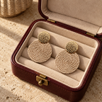 Guatapé Woven Iraca Palm Earrings in Dark Beige