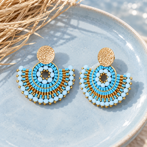 Cali Big Beaded Earrings in Light Blue