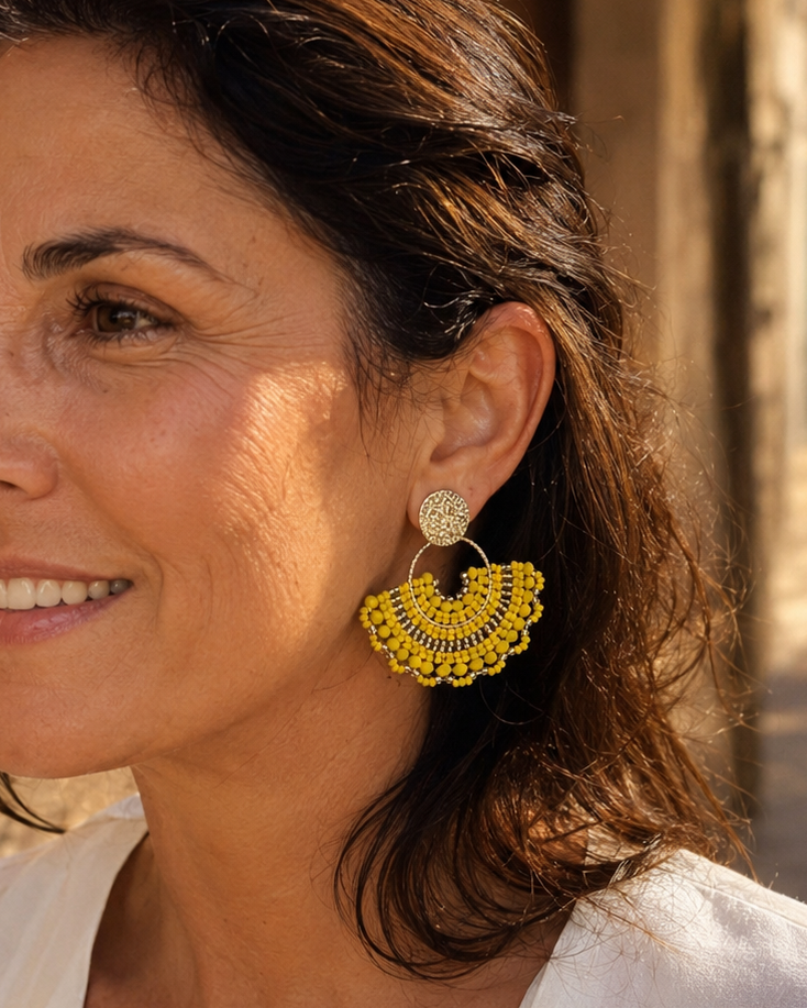 Cali Big Beaded Earrings in Yellow