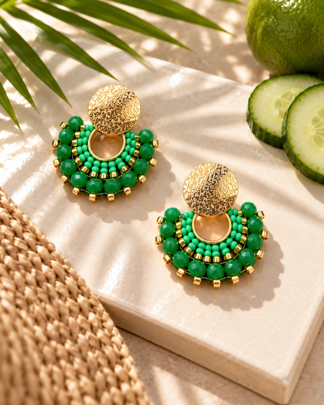 Cali Small Beaded Earrings in Green