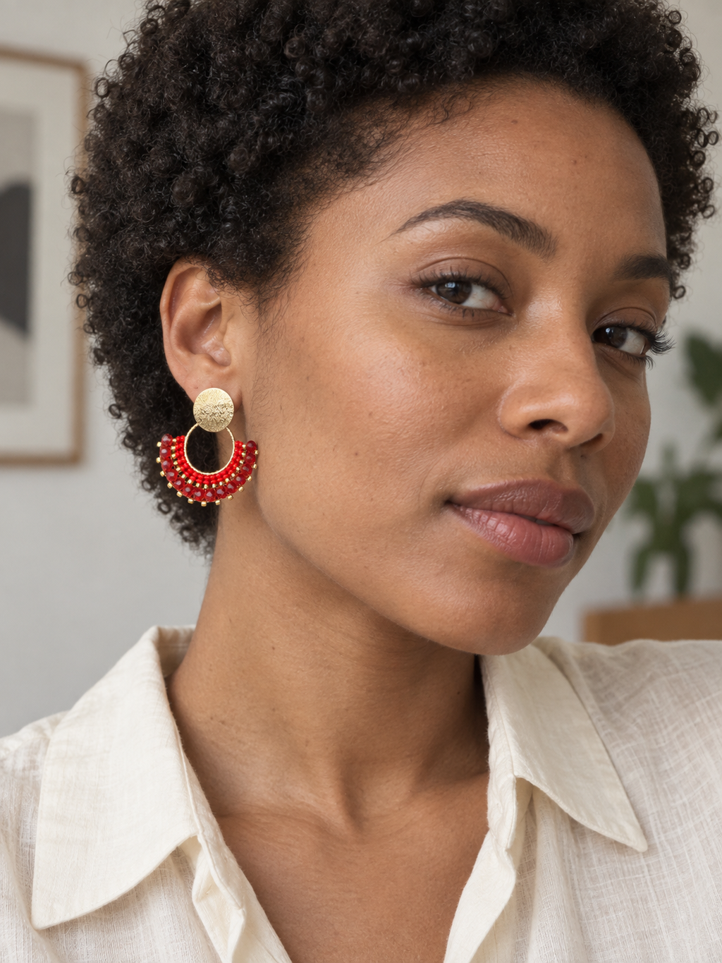 Cali Mid Beaded Earrings in Red