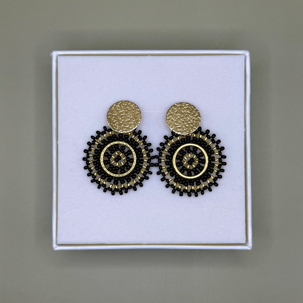 Manila Round Beaded Earrings in Black