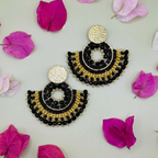 Black beaded earrings with flowers
