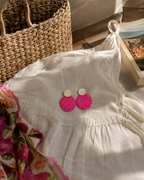 Guatapé Woven Iraca Palm Earrings in Pink