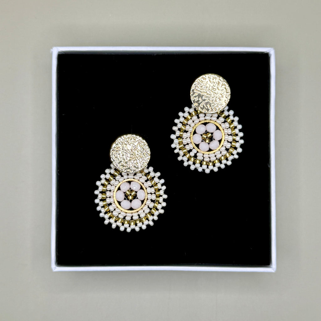 Manila Round Beaded Earrings in White