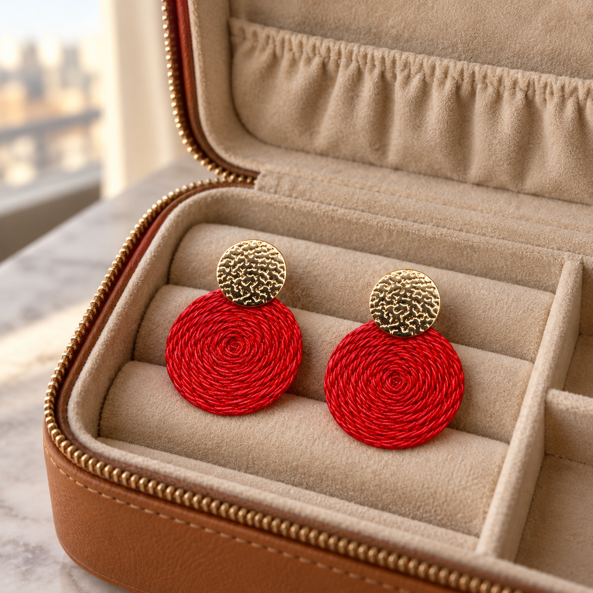 Guatapé Woven Iraca Palm Earrings in Red