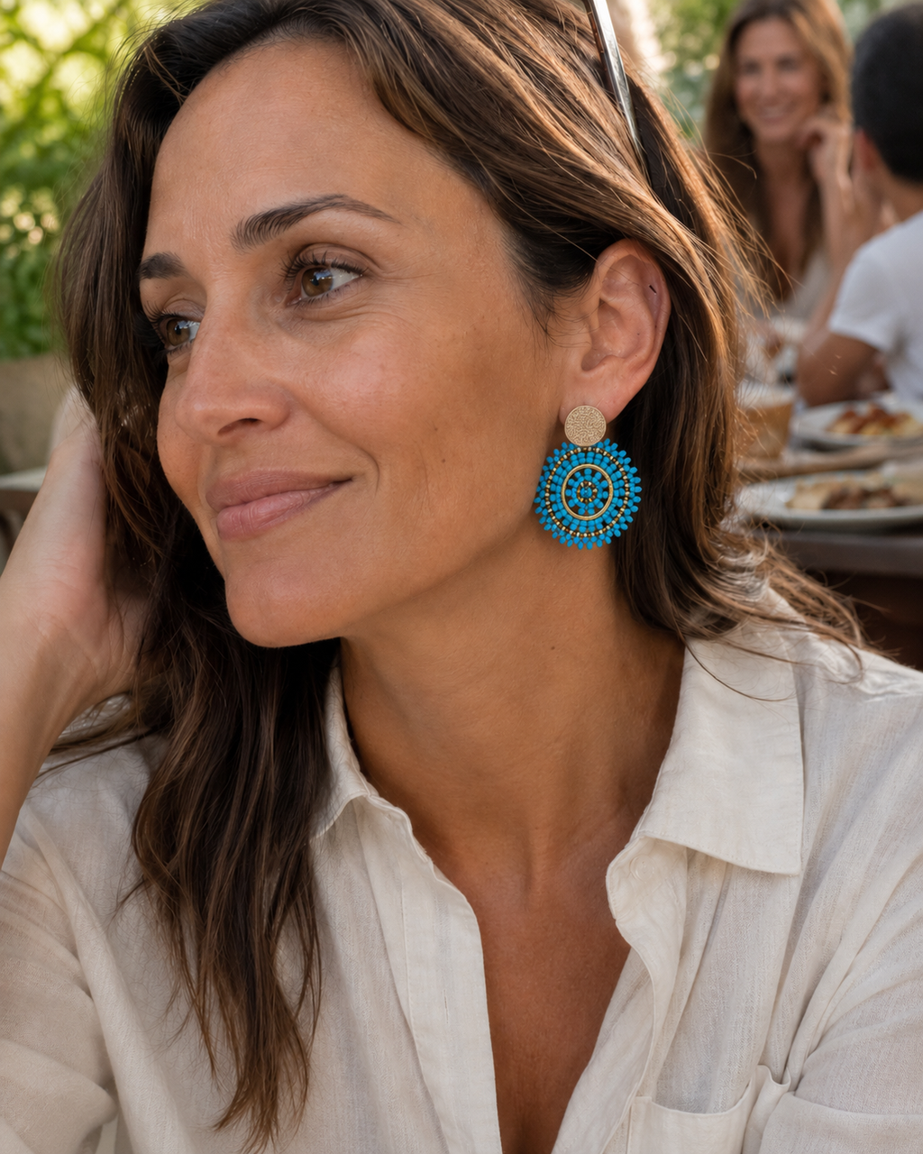 Manila Round Beaded Earrings in Light Blue