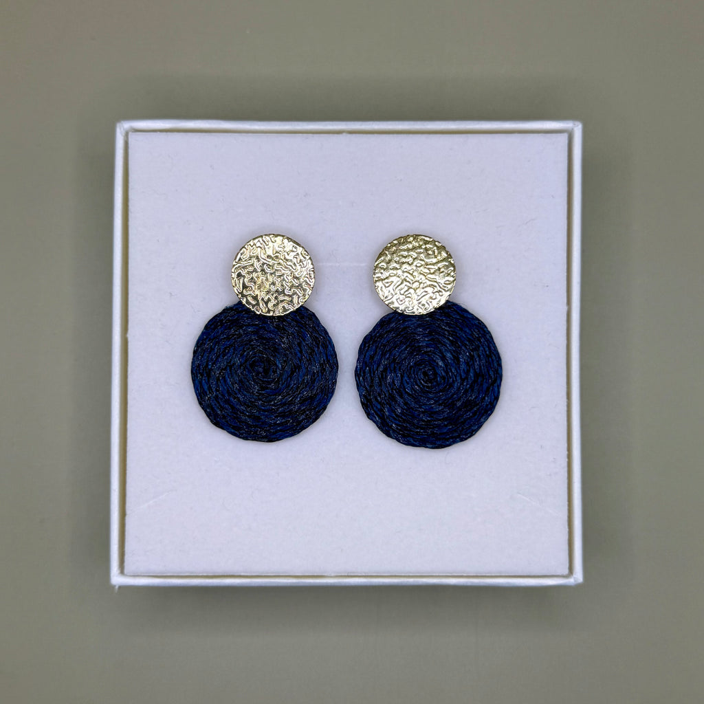 Guatapé Woven Iraca Palm Earrings in Dark Blue