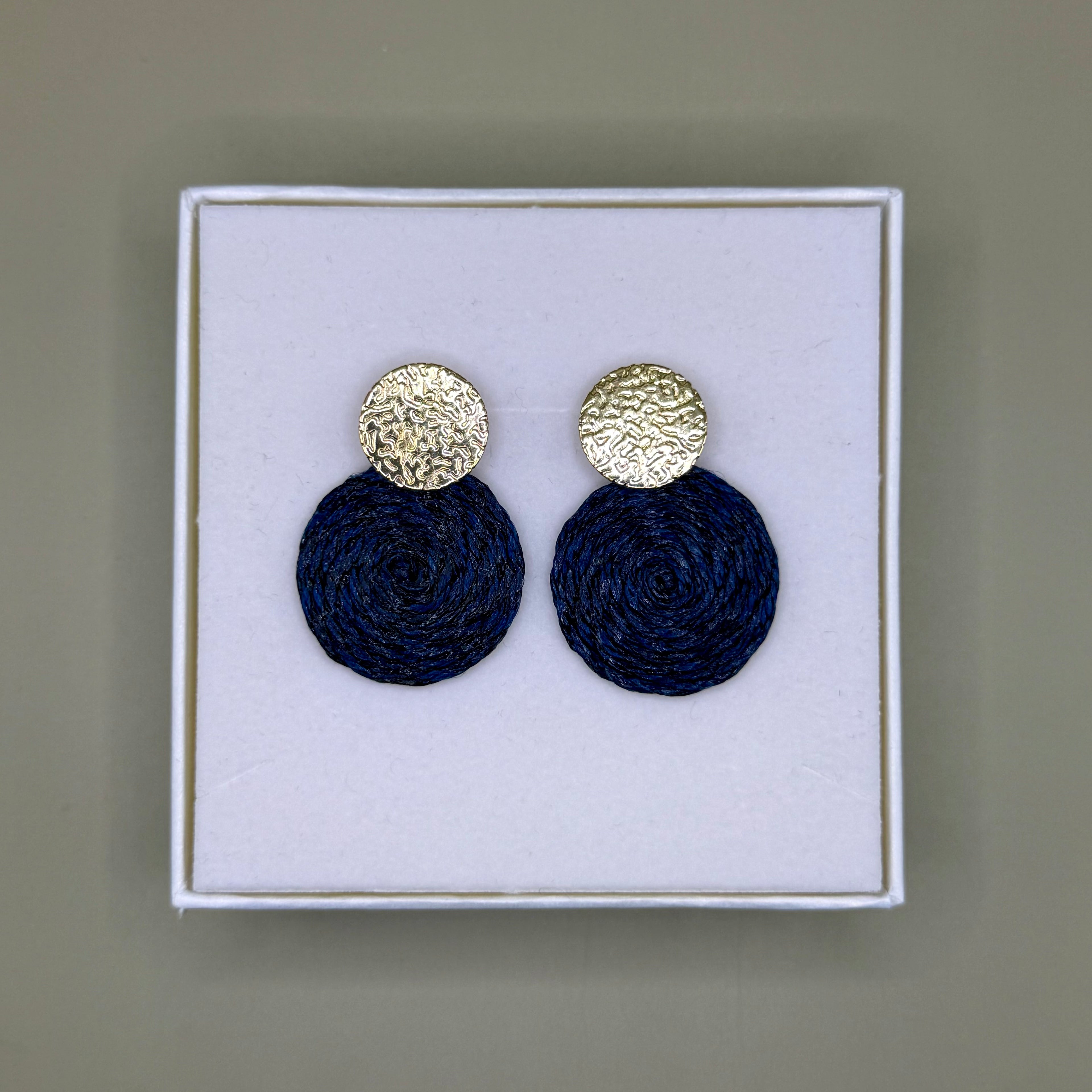 Guatapé Woven Iraca Palm Earrings in Dark Blue