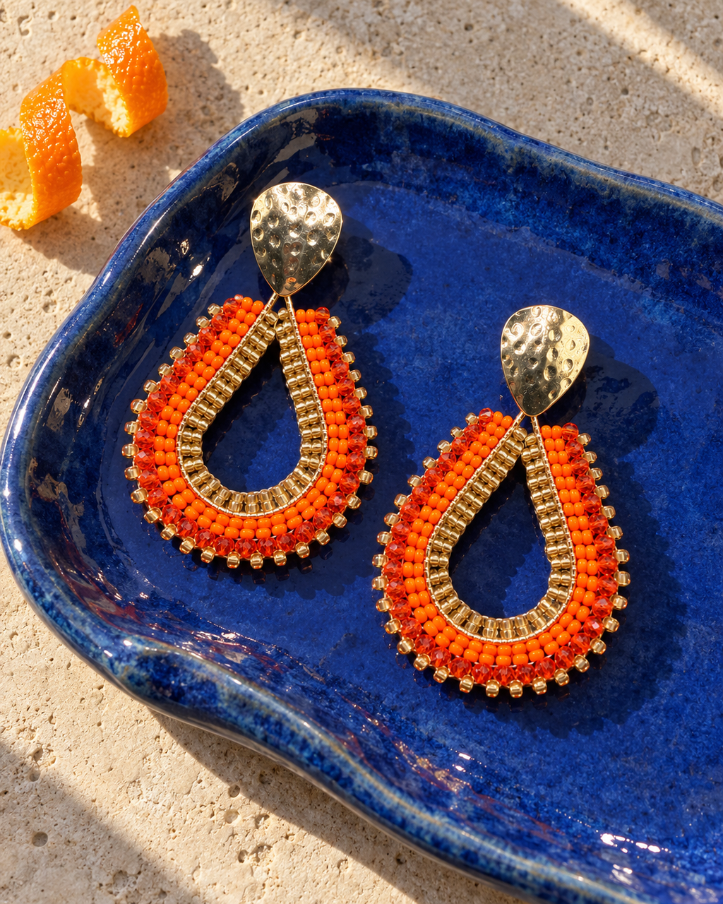 Leticia Drop Beaded Earrings in Orange