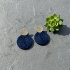 Guatapé Woven Iraca Palm Earrings in Dark Blue