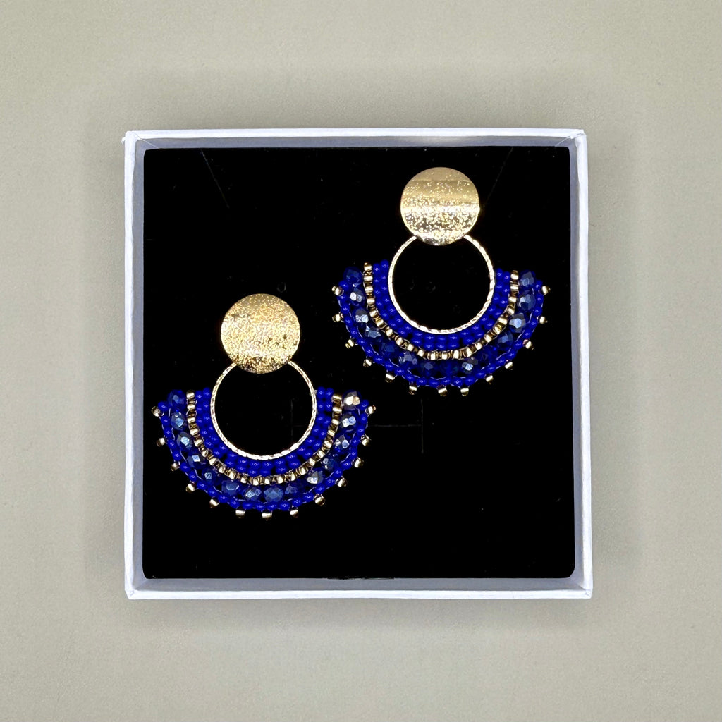 Cali Small Beaded Earrings in Dark Blue